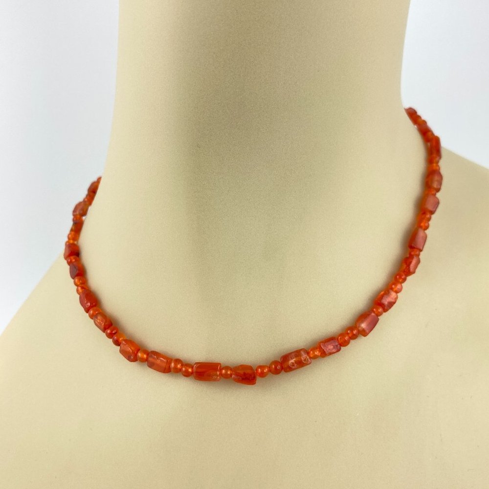 New Carnelian & Honey Amber Choker Necklace, Handmade, BoHo, Festival - Picture 3 of 5